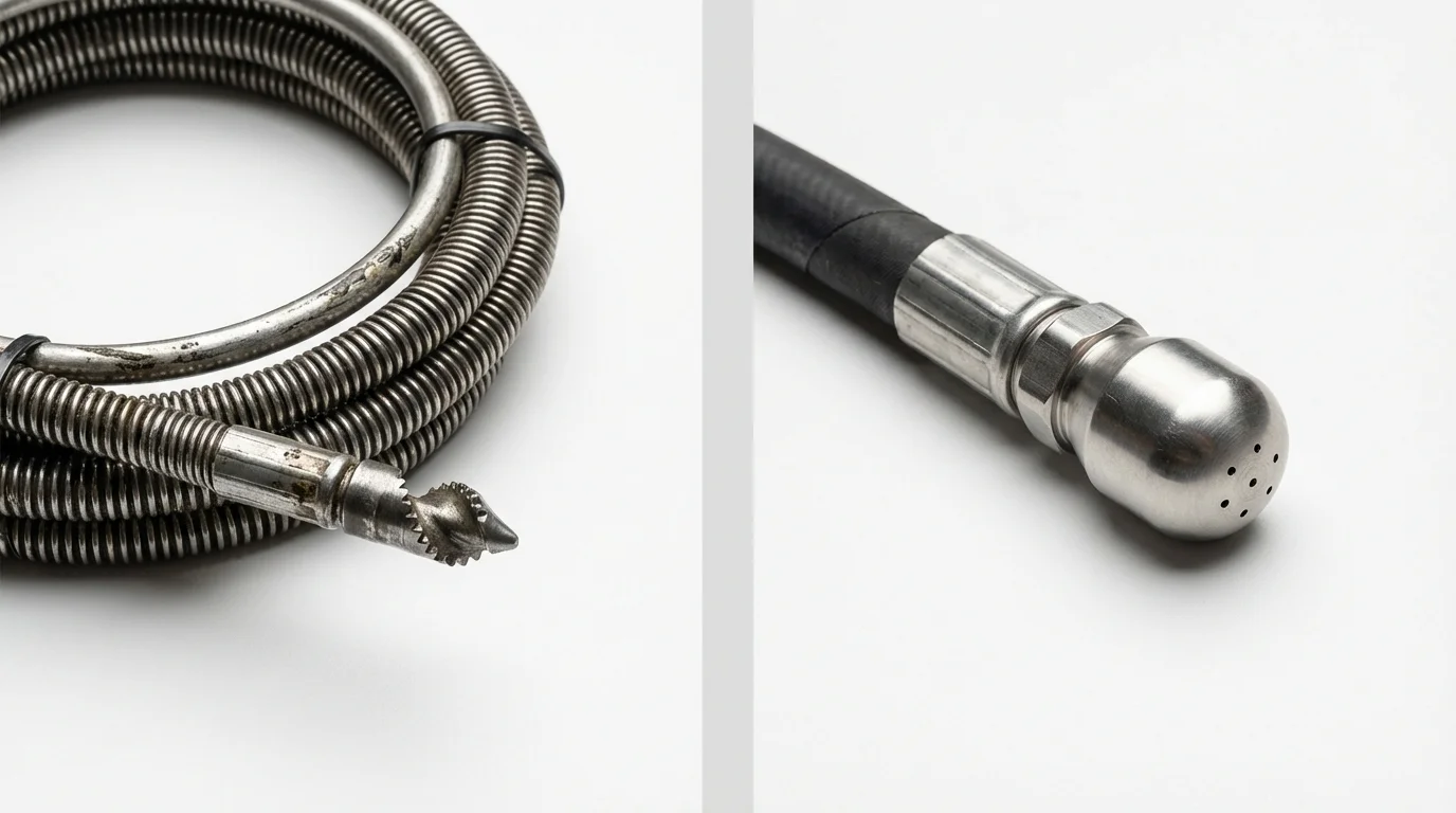 Drain snake cable and hydro jetting nozzle used for drain cleaning in Arnold, MO