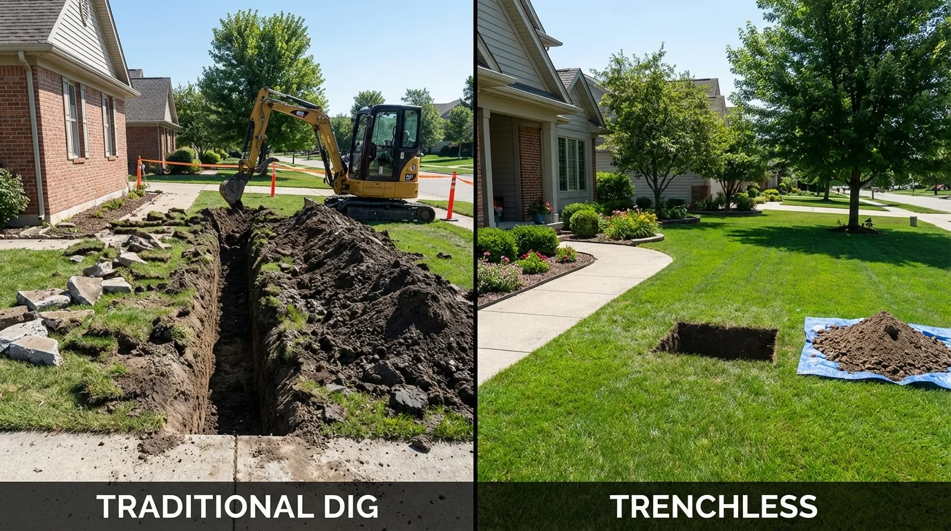 Trenchless sewer repair with minimal yard damage versus traditional excavation in Arnold, MO
